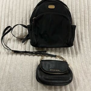 Michael Kors Elegant Black Backpack and Crossbody Duo Purse Bundle